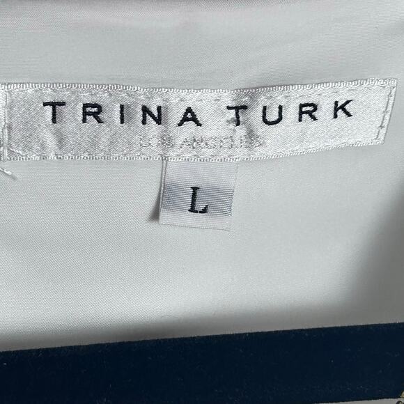 Trina Turk blouse top Large white short sleeve office summer coastal - Picture 8 of 9